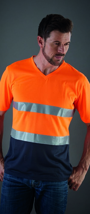 Hi-Vis+Top+Cool+Weave+V-Neck++T-Shirt